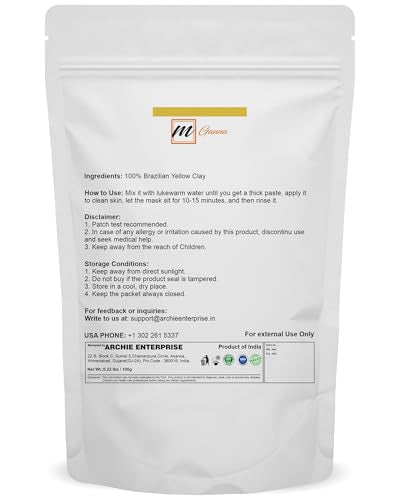 Natural Brazilian Yellow Clay Powder for Sensitive Skin - 100g