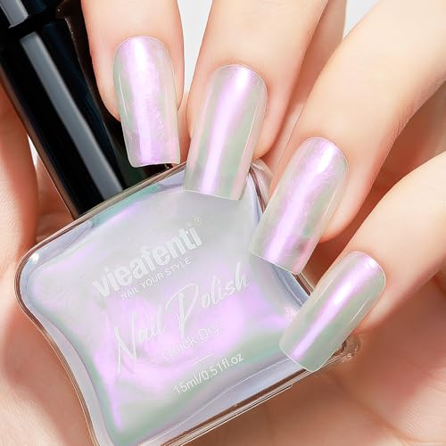 Pearl Pink Iridescent Nail Polish - Quick Dry, Long Lasting 15ml - Vieafenti