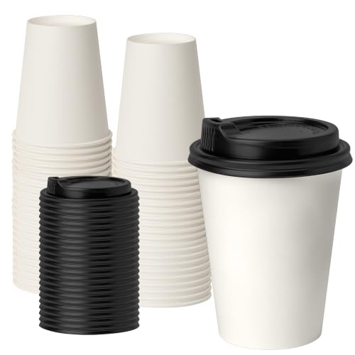 RACETOP 12 oz Disposable Coffee Cups with Lids - 50 Pack, Leak-proof & Eco-Friendly