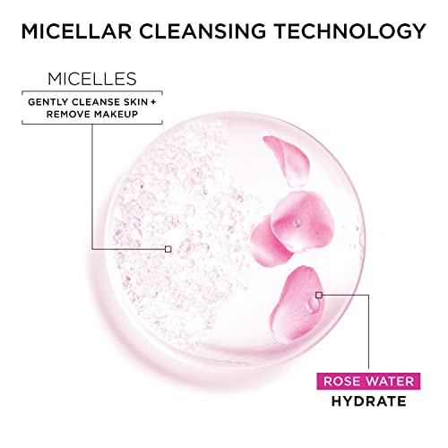 Garnier Micellar Water with Rose & Glycerin, 13.5 Fl Oz (Pack of 2) - Hydrating Facial Cleanser & Makeup Remover for All Skin Types