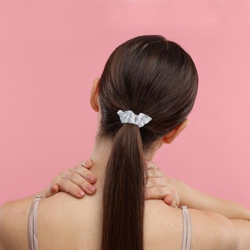 Silver Sequin Scrunchies - 2 Pack Sparkly Hair Ties for All Hair Types