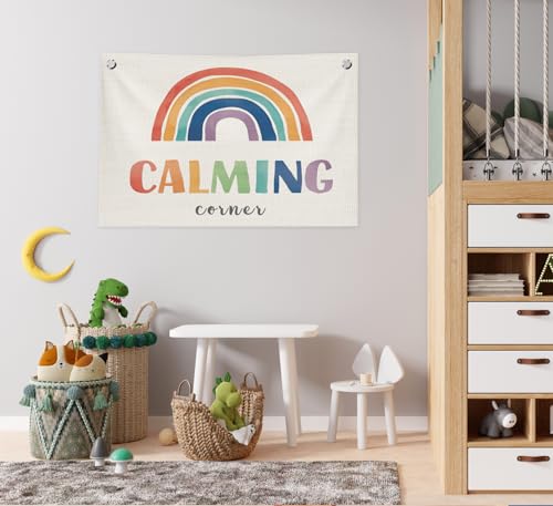 Boho Rainbow Calming Corner Wall Decor - 30x20 Inch Canvas Banner