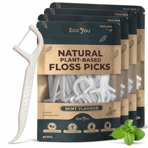 EcoYou Biodegradable Floss Picks, Mint Flavor, 200 Count (4 Pack)