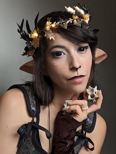 MOSTORY Light Up Antler Crown, Dark Elf Flower Circlet for Renaissance Fair