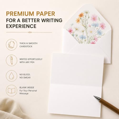 Racrico 60 Floral Thank You Cards with Envelopes - Bulk Set