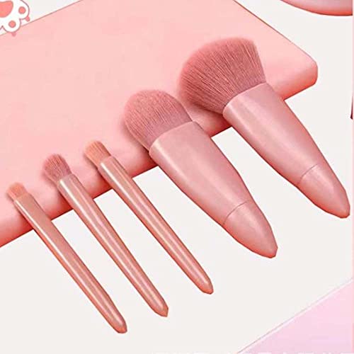 COSHINE 5pcs Travel Makeup Brush Set with Mirror - Portable, Vegan, Flawless Finish