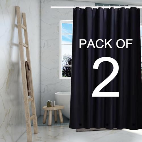 TIKABC Black PEVA Shower Curtain Liner - 72x72 Inch with Magnetic Weights