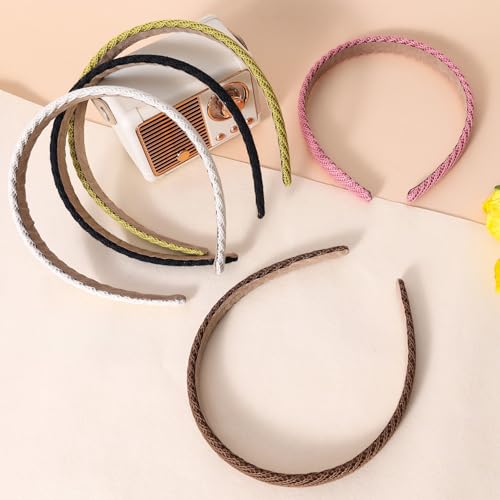 Incinkod 6 Pack Thin Non-Slip Knit Headbands for Women - Black, White, Khaki, Coffee, Pink, Yellow