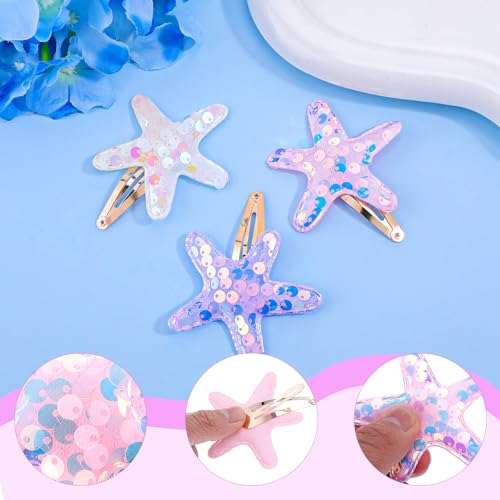 Amabro Glitter Starfish Hair Clips Set - 6 Pcs for Women & Girls