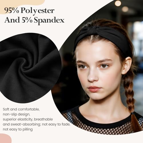 Wide Elastic Headbands for Women - 6-Pack Non-Slip Soft Hair Bands
