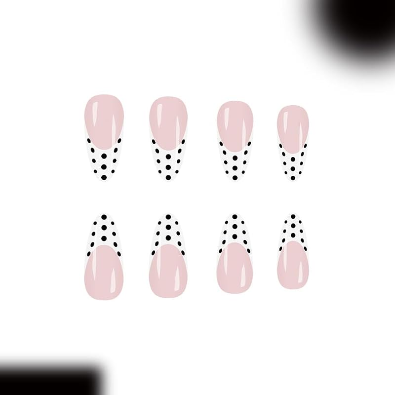 Black Polka Dot French Tip Press-On Nails - 24 Pcs Set