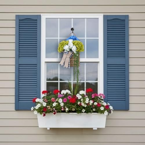 23.6-Inch Blue & Green Hydrangea Basket Wreath for Front Door