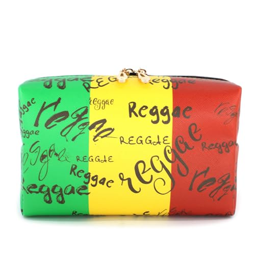 Reggae Style Makeup Bag for Women Travel Toiletry Organizer Waterproof PU Leather