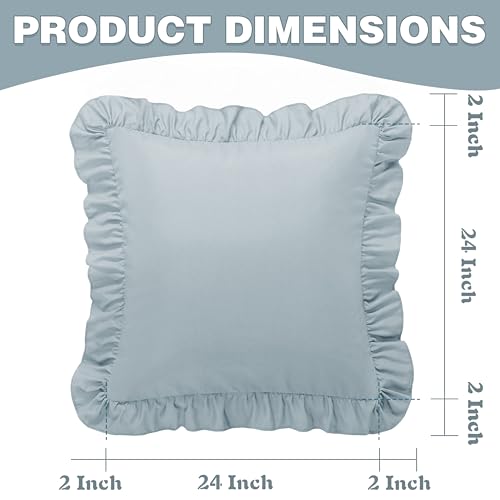 Dusty Blue Ruffle Pillow Covers - 24x24 Inches, 2 Pack