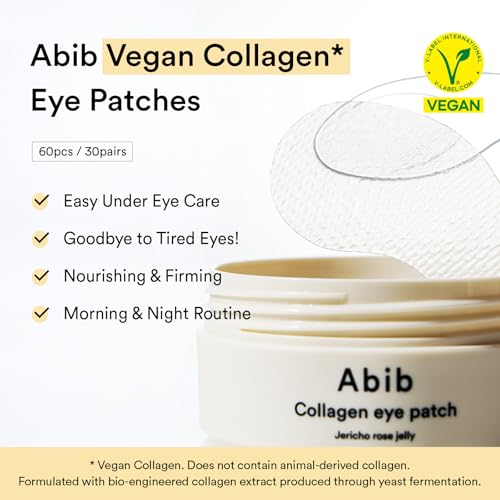 Abib Vegan Collagen Eye Patches for Wrinkles & Fine Line with Jericho Rose Jelly & Peptides, 60 Count, Korean Skin Care
