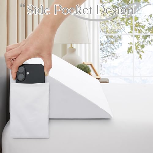 White Wedge Pillow Cover - Soft Microfiber with Side Pockets, 54" L x 10" W x 6" H
