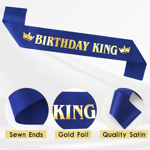 Gold-Blue Birthday King Crown Headband Accessories Set