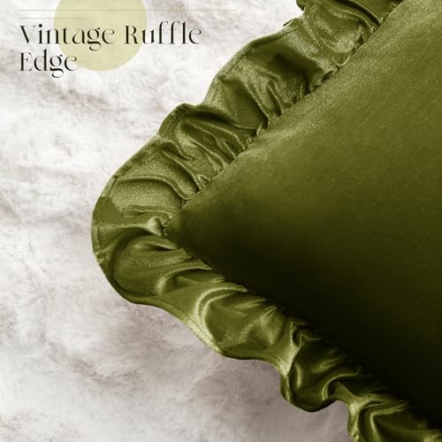 Olive Green Velvet Throw Pillow Covers, 18x18 Inch Set of 2