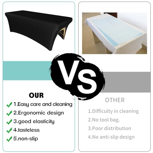 KIDOACOW Black Massage Table Cover with Leg Cut-Out - 6FT Protector