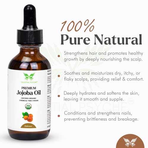 Celestial Psyché Organic Jojoba Oil 2 Fl Oz - Pure Natural Hair, Skin & Nails