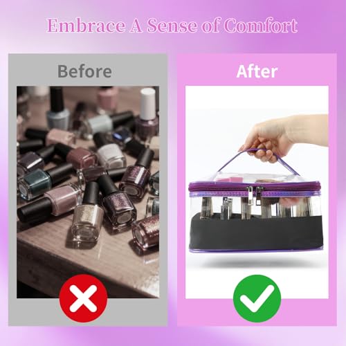 Purple Nail Polish Organizer Case for 30 Bottles - YINGJEE
