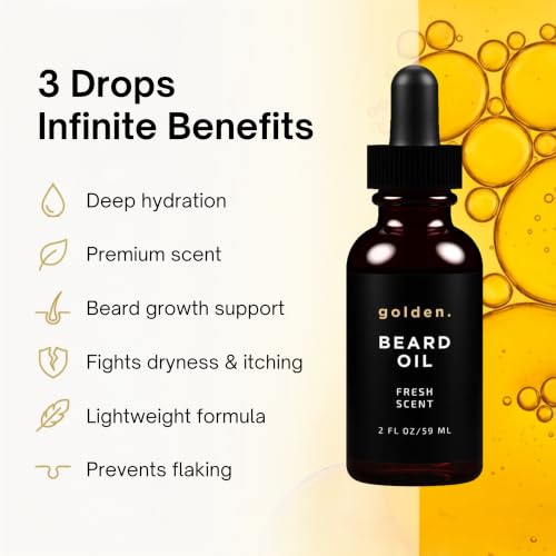 Golden Grooming Beard Oil, Fresh Scent - Natural Hydrating Softener, 1oz