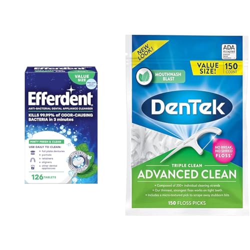 Efferdent Retainer Cleaning Tablets & DenTek Floss Picks Combo - 150 Count