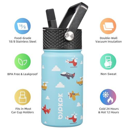 BJPKPK 15oz Insulated Water Bottle with Straw Lid - Leak Proof, BPA-Free