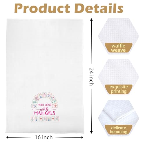 Decorative Pink Mahjong Kitchen Towels - 16x24 Waffle Weave