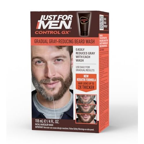Just for Men Control GX Grey Reducing Beard Wash Shampoo with Keratin, Gradually Colors Mustache and Beard, Leaves Facial Hair Thicker Softer and Fuller, 4 Fl Oz - Pack of 1