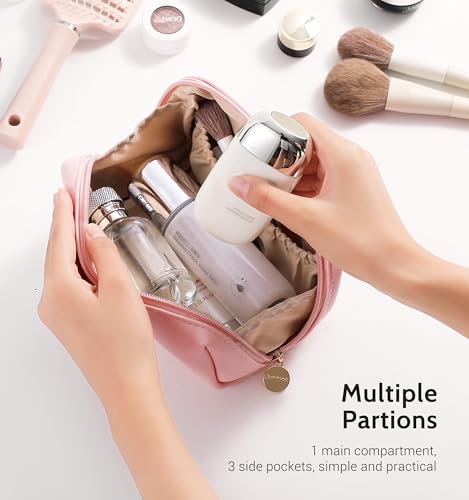 Aveniee Large Vegan Leather Makeup Bag - Travel Toiletry Organizer, Pink