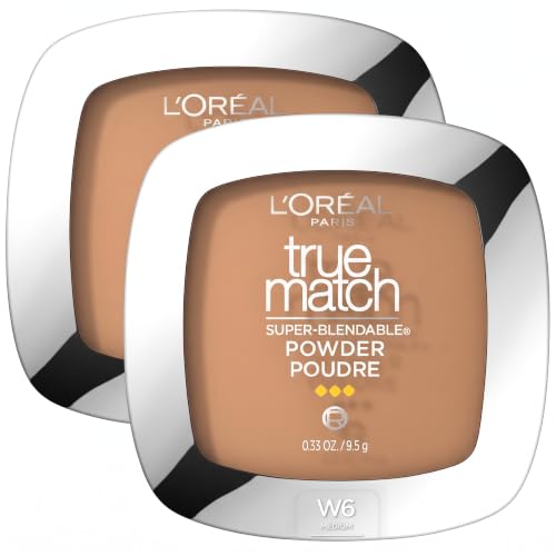 L'Oreal Paris True Match Super Blendable Oil-Free Powder Foundation W6 Medium - Pack of 2, 0.33 oz Each