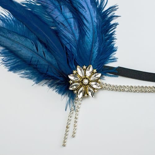 1920s Gatsby Feather Headband with Crystal Tassel - Flapper Hairpiece