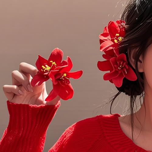 HONGCAUP Tropical Orchid Hair Clips Set - 5 Colors, Bohemian Beach Wedding Accessories
