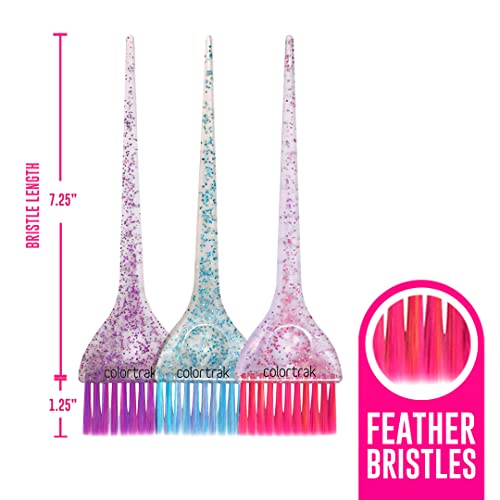 Colortrak Glitter Handle Hair Color Brush Set with 3 Bright Variants – Sassy Pink, Electric Blue, Royal Purple