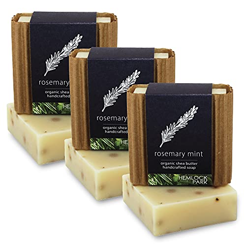 Organic Shea Butter Bar Soap - Rosemary Mint, Set of 3 | Moisturizing Vegan Soap with Coconut & Olive Oil