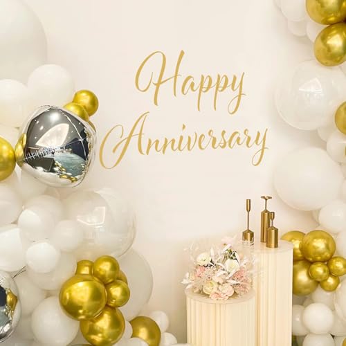 Happy Anniversary Decal Sign - Gold Wall Stickers for Party Backdrop