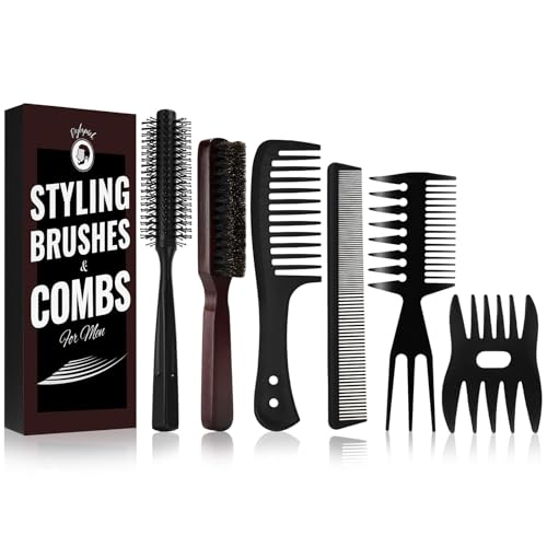 Dylapick Mens Hair and Beard Grooming Kit - Boar Bristle Brush & Comb Set