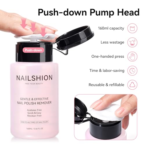 Nailshion Non-Acetone Quick Nail Polish Remover with Cherry Blossom Scent, Refillable Pump 5.46oz