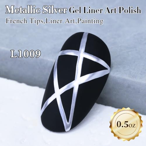 Double Rhythm Chrome Silver 15ml Metallic Gel Liner Nail Polish - 3D Mirror Effect