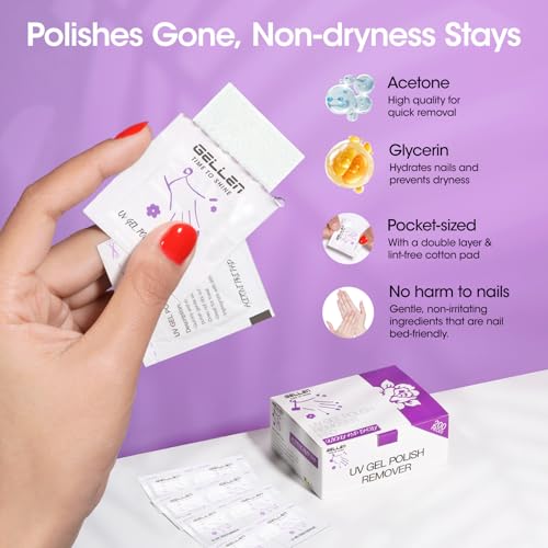 GELLEN 400PCS Acetone Gel Polish Remover Pads - Individually Wrapped, Fast & Gentle Nail Polish Removal