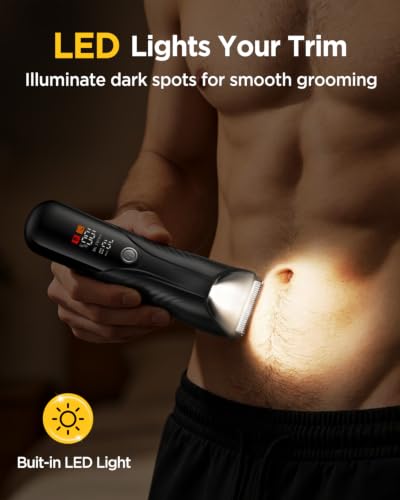 Spacekey IPX7 Waterproof Body Hair Trimmer for Men - USB-C Rechargeable Groomer with LED Light & Travel Bag