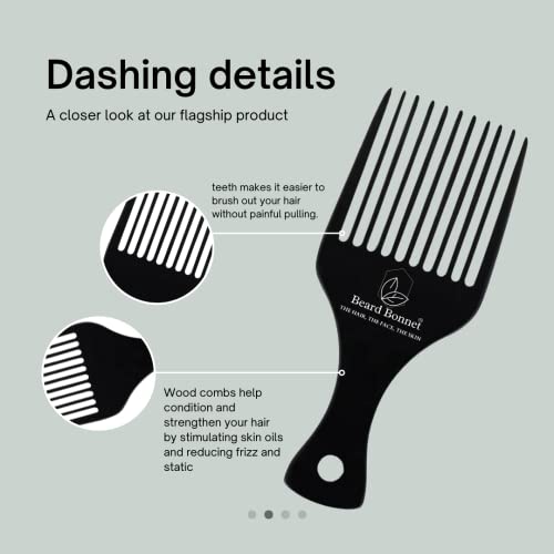 BeardBonnet Wooden Beard Pick Comb - Natural Anti-Static Hair Detangler