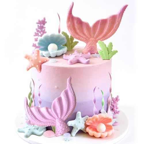 Mermaid Cake Toppers Set - 21 Piece Ocean Party Decorations