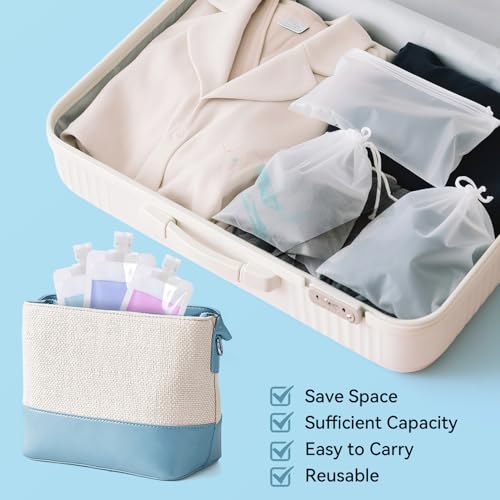 8 Pack Refillable Travel Pouches for Toiletries - 100ml Leakproof Bags