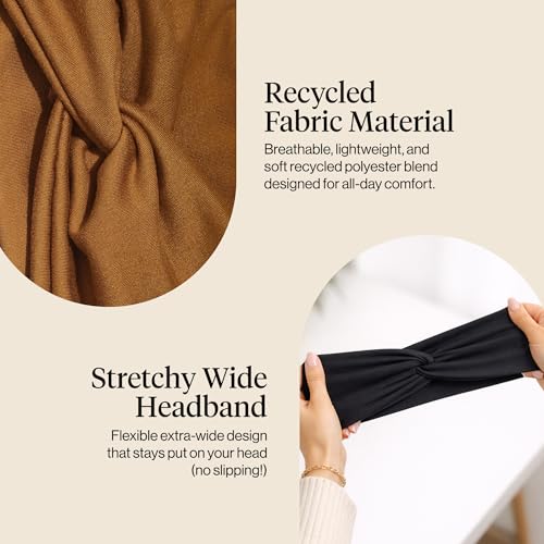 Kitsch Wide Non-Slip Headbands for Women - 2 Pack, Black & Camel