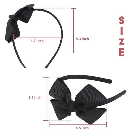 Fashion Black Bow Headband with Large Grosgrain Bow - Handmade Hair Band for Girls & Toddlers (Midi Ribbon)