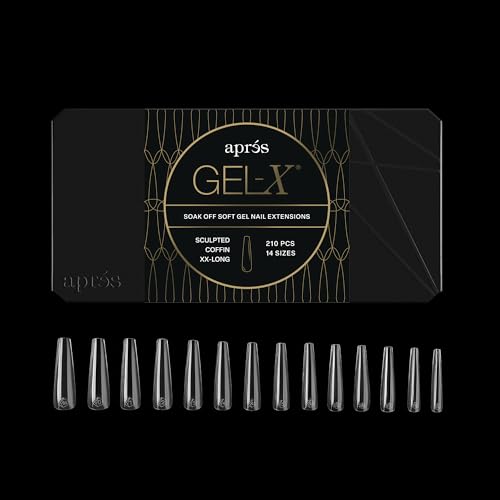 Aprés Gel-X Coffin Nail Tips Box - 280 Soft Tips with 14 Sizes, Long & Half-Sizes