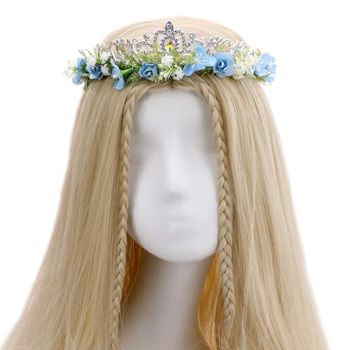 Blue Flower Crown Headband - Artificial Fairy Floral Hair Accessory for Weddings & Parties