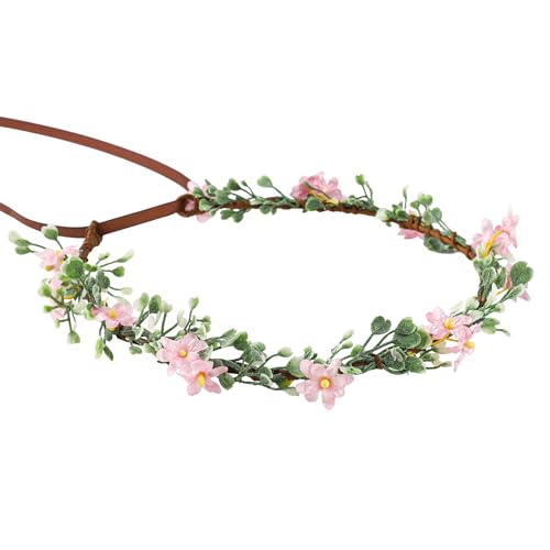 Pink Green Fairy Flower Crown Headband for Women - Floral Hair Accessory